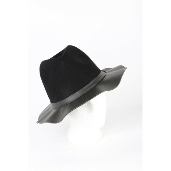 Vintage ABS Black Wool Faux Leather Fedora Hat One Size Classic Chic Style main image 5